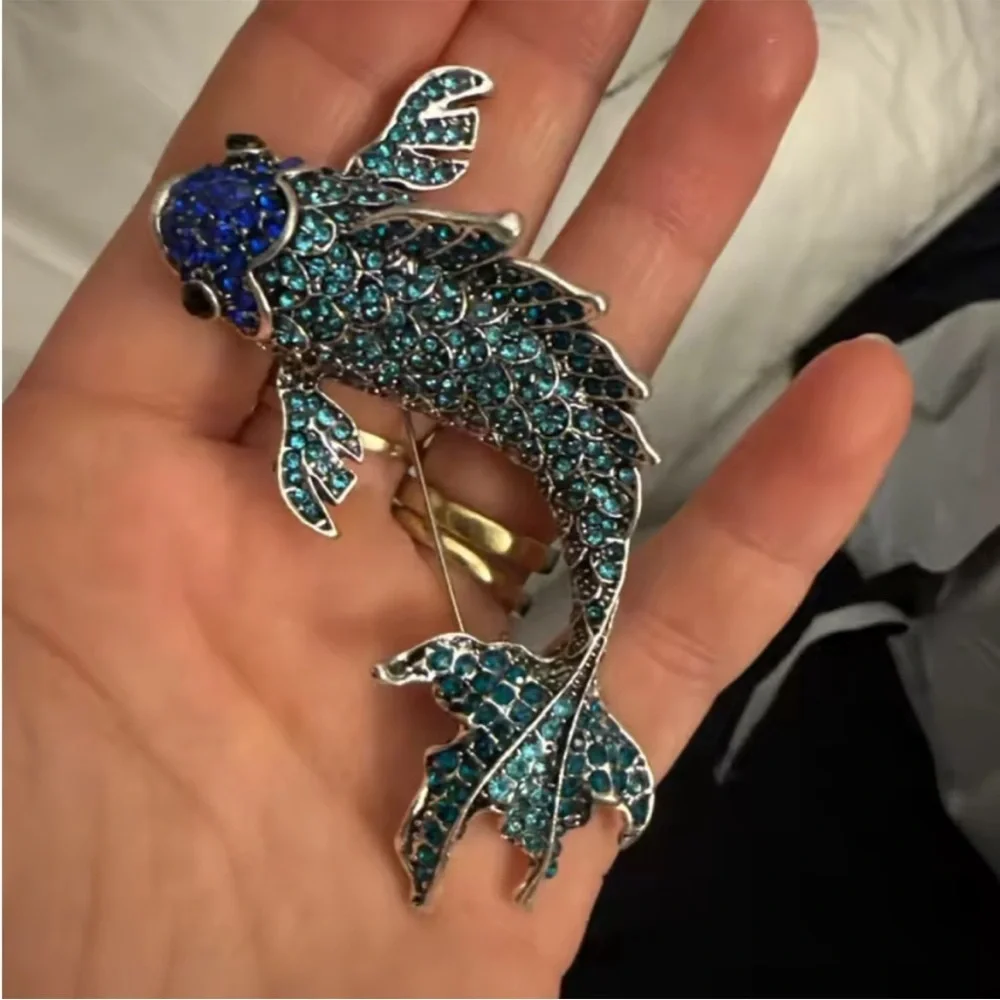 Luxe Blue Crystal Koi Fish Rhinestones Brooch